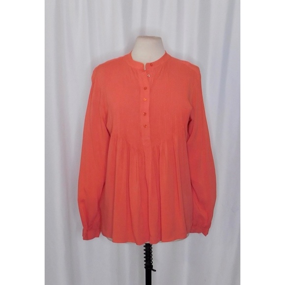 NWT!! SUNDANCE Mystic Falls Pleated Top Blouse Coral Pink Pleated Popover Boho L - Picture 3 of 12